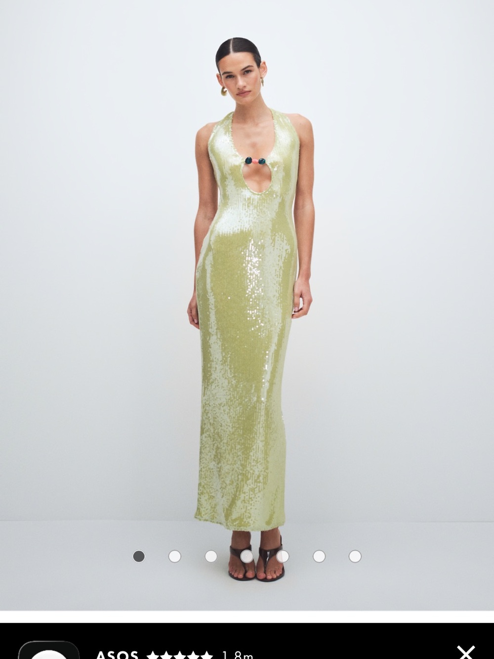Murci halterneck cutout bead detail sequin maxi dress in lime green